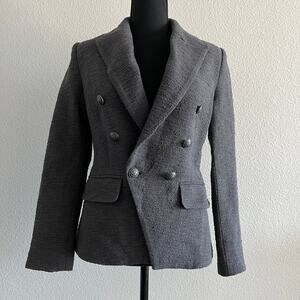 L'Agence Blazer Womens 2 Gray Double Breasted Textured Diamond Print Lining Gray